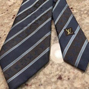 Mens Louis Vuitton Blue And Gray Neck Tie